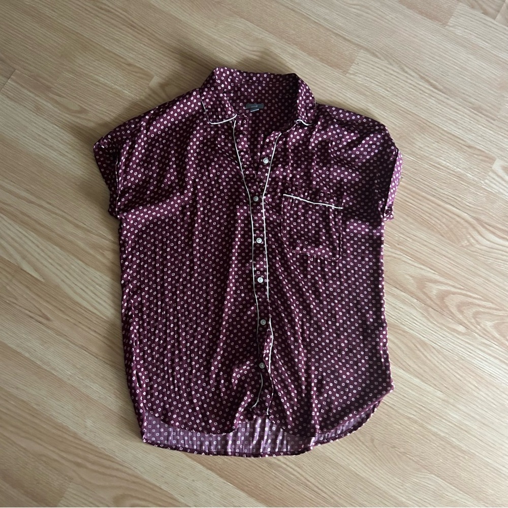 Aerie Burgundy Patterned Short Sleeve Sleep Top Small